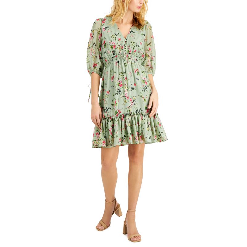 Taylor Womens Smocked Waist Tiered Dress